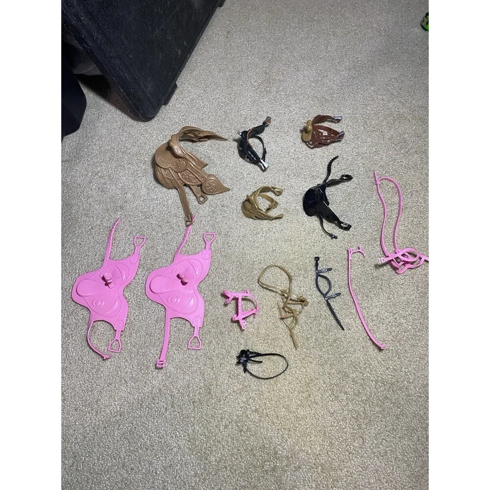 Lot Vintage Toy Horse Tack - Mixed Brands Saddles, Bridles, Reins & Bits